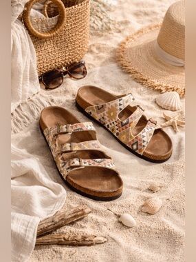 Birkenstock Florida Sandals Womens 40 US 9.5 Vegan Southwestern Print Mocha
